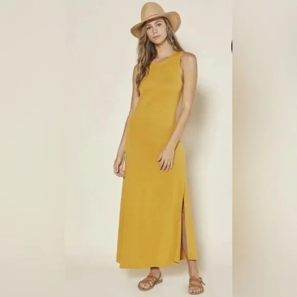 Outerknown Neptune tank dress hemp blend goldenrod side slits maxi large - Picture 3 of 9